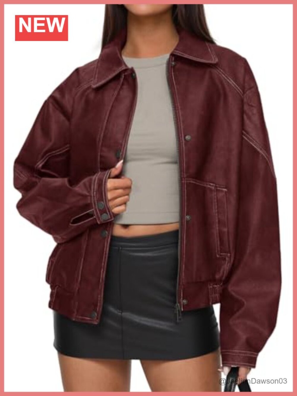 Oversized Faux Leather Jacket Button-Down Moto Biker Coat Fall Winter